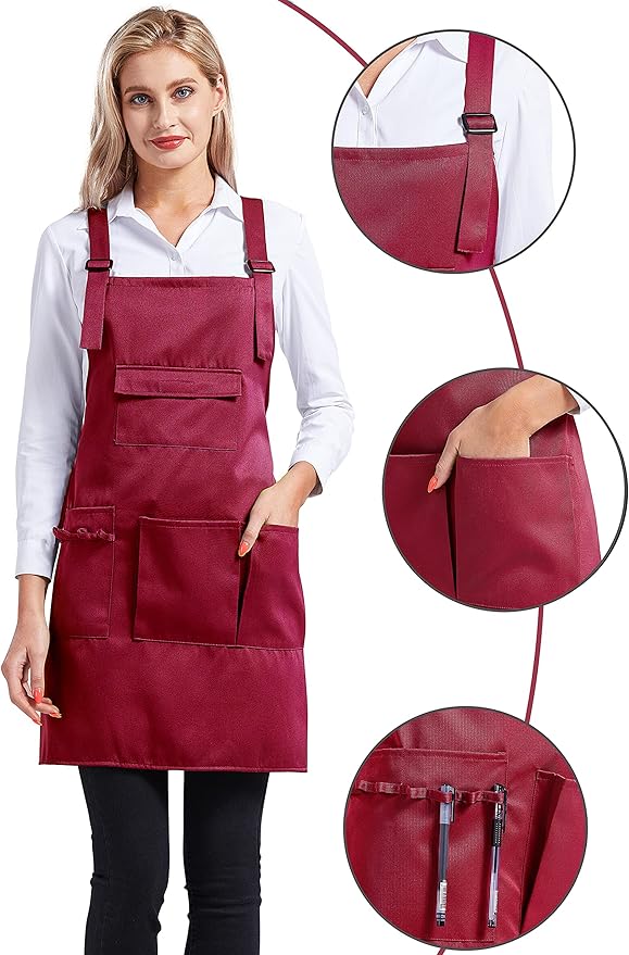 Nanxson Adjustable Women Bib Apron Multi Function Professional Salon Stylist Work Apron with Tool Pockets CF3010