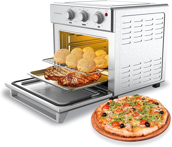 CIARRA CATOSMC01 Oil-Less Countertop Convection Oven, Air Fryer Toaster Oven with 6-in-1 Function, Nonstick Interior, 25QT, 1700W, Stainless Steel