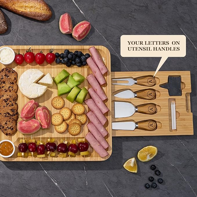 Personalized Engraved Charcuterie Board - Custom Bamboo Cheese Board, Gift for Couple, Wedding Gift, Housewarming, Corporate Gift, Christmas Gift, Birthday Gift for Mom