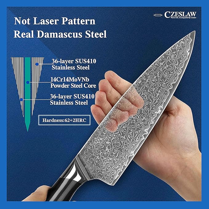 Knife Set 3 Piece, Japanese Damascus Kitchen Knife Set, Professional Sharp Black Cooking Chef Knife, Use Premium Damascus Steel Forge, With Ergonomic ABS Handle