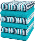 Kitchen Towels 16”x 26” - 6 Pack | Large Cotton Kitchen Hand Towels | Dish Towels | Popcorn Stripe Design | 430 GSM Highly Absorbent Tea Towels Set with Hanging Loop | Dish Towels for Kitchen | Aqua