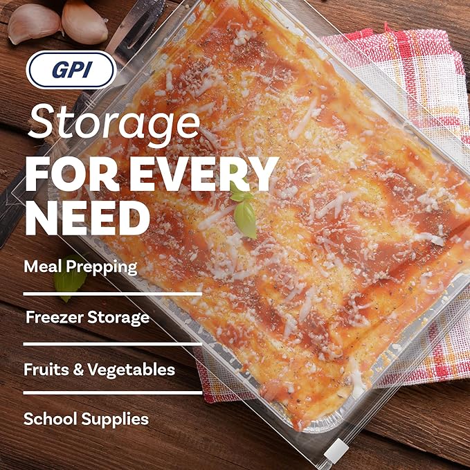 100 Count - Slider Zip Jumbo Food Storage Bags, 16" x 18" 3 Mil Heavy Duty, Extra Large, Strong & Durable For Freezer Storage. GPI