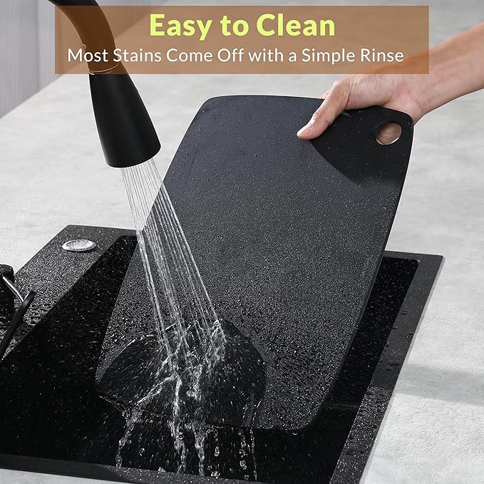 Wood Fiber Cutting Board for Kitchen - High Density, Non-Porous, BPA-Free, Reversible Chopping Board, Dishwasher Safe, Knife-Friendly Cutting Board for Meat, Bread, Fruit, 11.8" X 9.3", Black