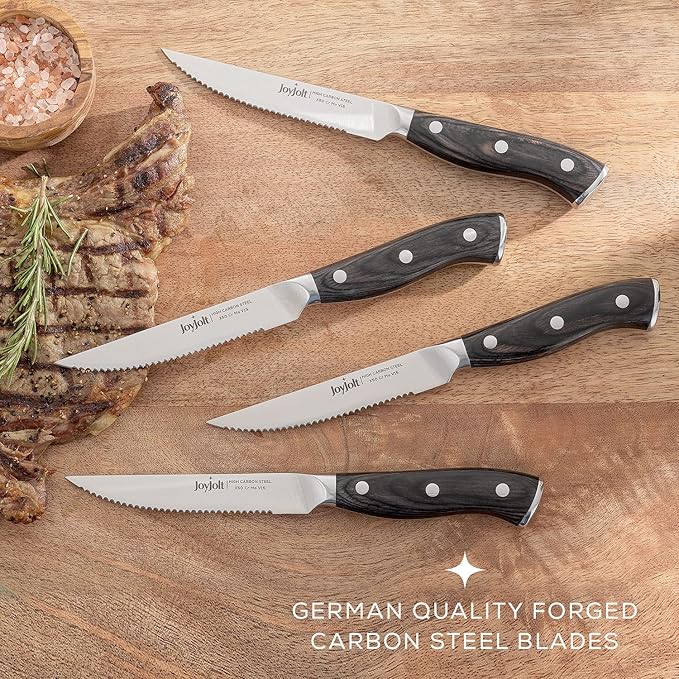 JoyJolt 4pc Steak Knives Set of 4. High Carbon, x50 German Steel Kitchen Knife Set, Magnetic Gift Boxed