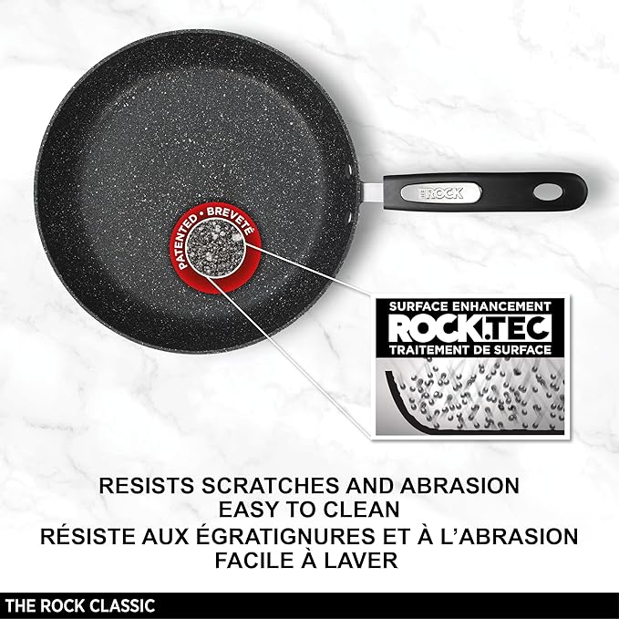 Starfrit The Rock 28 cm (11") Non-Stick Fry Pan - Durable Forged Aluminum - Oven Safe - PFOA Free - Easy to Clean - Black