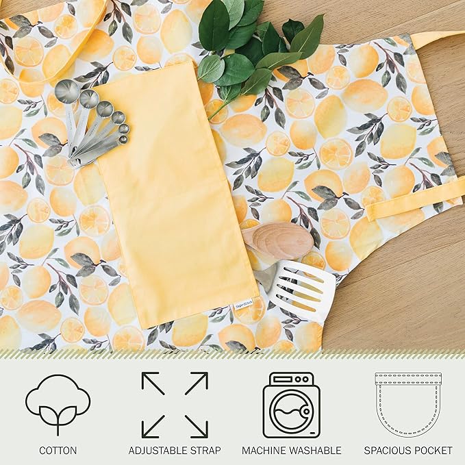 Adjustable Designer Kitchen Apron for Adults | Cotton Cooking Apron with Pockets and Adjustable Neck Buckle