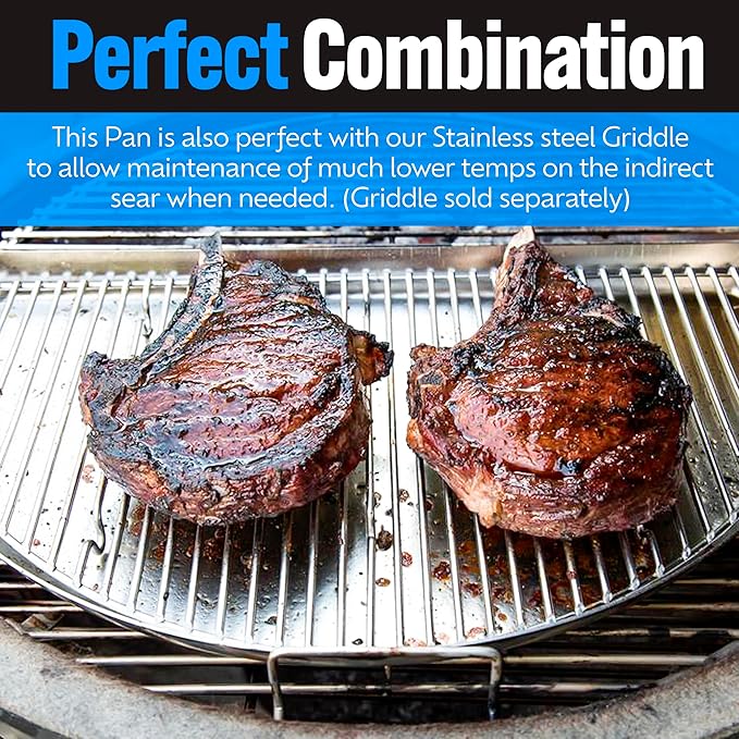 SnS Grills Drip 'N Griddle Pan - 3-in-1 Kettle Grill Accessory for Searing, Dripping, and Griddling, Dishwasher Safe Stainless Steel BBQ Accessory Ideal for 22" Weber and Other Charcoal Grills