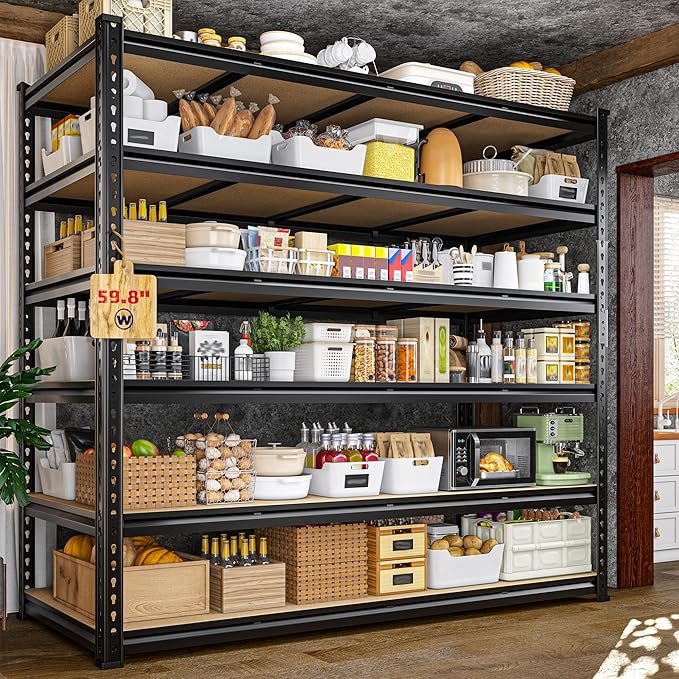 83.8"H Garage Shelving 59.8"W Metal Shelving 3000LBS Storage Shelves Heavy Duty Garage Shelves Adjustable 6 Tier Metal Shelf for Basement Warehouse Pantry Supermarket 59.8"W x 24"D x 83.8"H