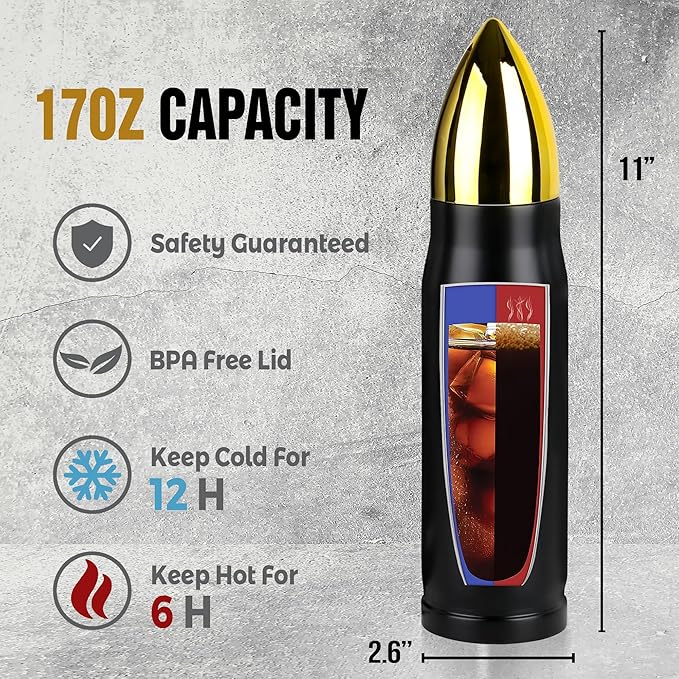 Black and Gold American Flag Stainless Steel Tumbler – 17oz Vacuum Insulated Tumbler – Patriotic Christmas, Birthday & Retirement Gifts for Veterans, Military, Police, Firefighters, USA Pride