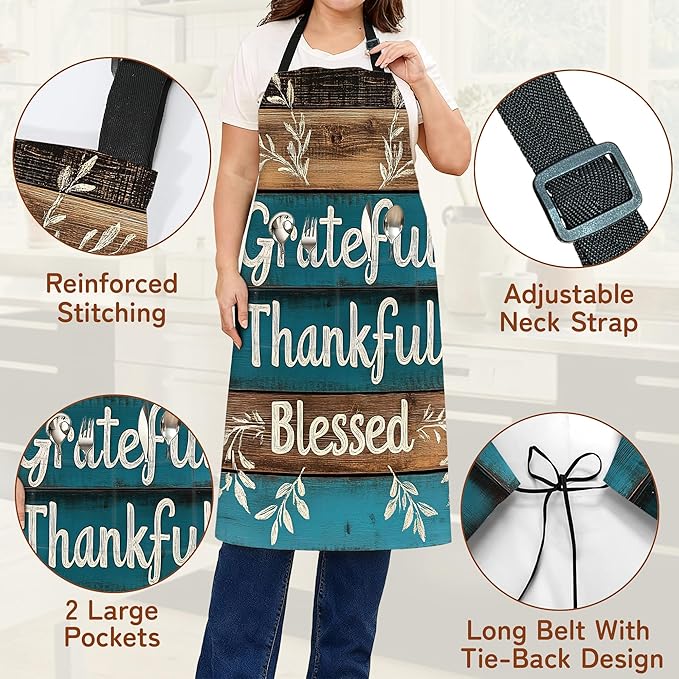 Apron with Pockets for Women, Adjustable Kitchen Cooking BBQ Chef Apron, Gifts for Mom Birthday, or Holidays