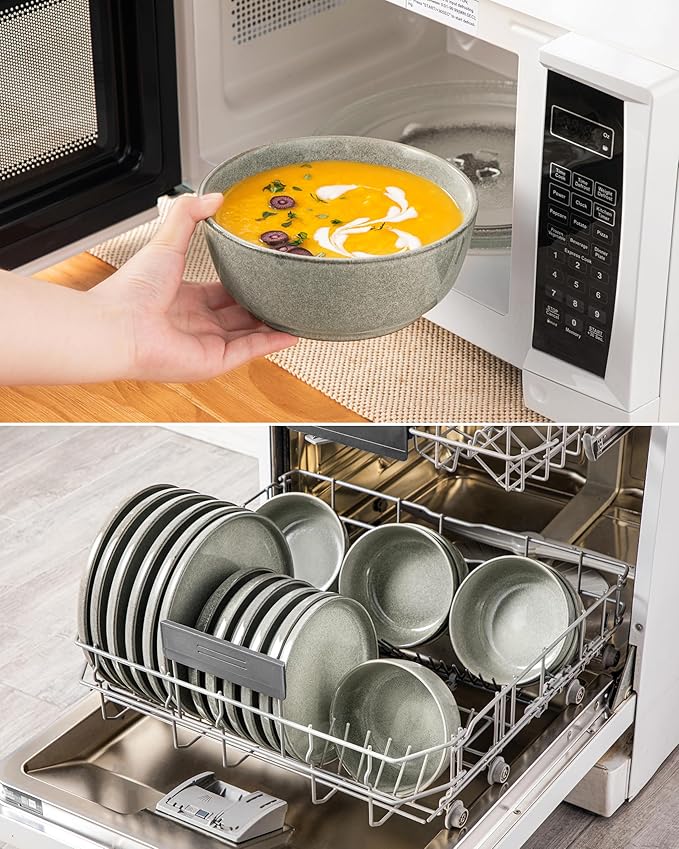 vancasso ANYA 18 Pieces Plates and Bowls Set, Stone Grey Dinnerware Sets, Reactive Glaze Dishes Set for 6, Ceramic Dishware Sets Kitchen Dinner Set, Microwave & Dishwasher Safe