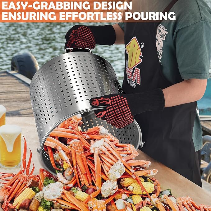 ARC 64QT Stainless Steel Seafood Boil Pot with Basket and 36" Large Spoon, Threads Removable Handle, Crawfish, Crab, Lobster, Shrimp Boil Stock Pot with Strainer, Turkey Fryer Pot, Brewing Beer, 16Gal