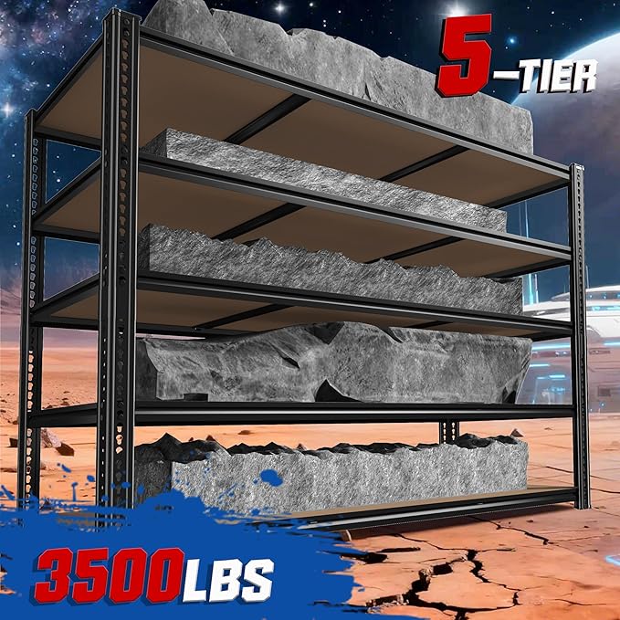 60" W Garage Shelving 72" H Metal Shelving 3500LBS Storage Shelves Heavy Duty 5 Tier Adjustable Shelving Unit for Storage Rack Pantry Shelf Commercial,60" W x 24" D x 72" H