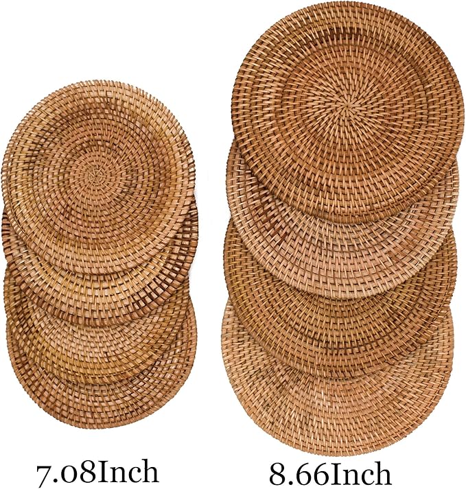 Trivets for Hot Dishes - Woven Rattan Trivets Hot Pads for Dinning Table,Kitchen Heat Resistant Straw Dish Coasters Placemats Pot Holder (8.66 Inch)