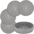 Trivets for Hot Dishes, Pots and Pans, Heat Resistant Hot Pads with Storage Basket, Pot Holders for Kitchen Countertop, Trivet Mats Home Essentials Farmhouse Decor (Grey 4 Pcs)