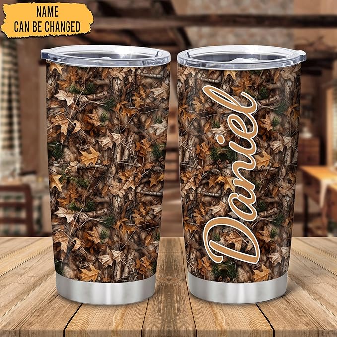 Hyturtle Personalized Hunting Gifts For Men - Deer Hunting Camo Tumbler 20Oz Travel Coffee Stainless Steel - Fathers Day Hunting Gift For Dad, Him, Boy, Husband, Hunters From Son, Wife On Birthday