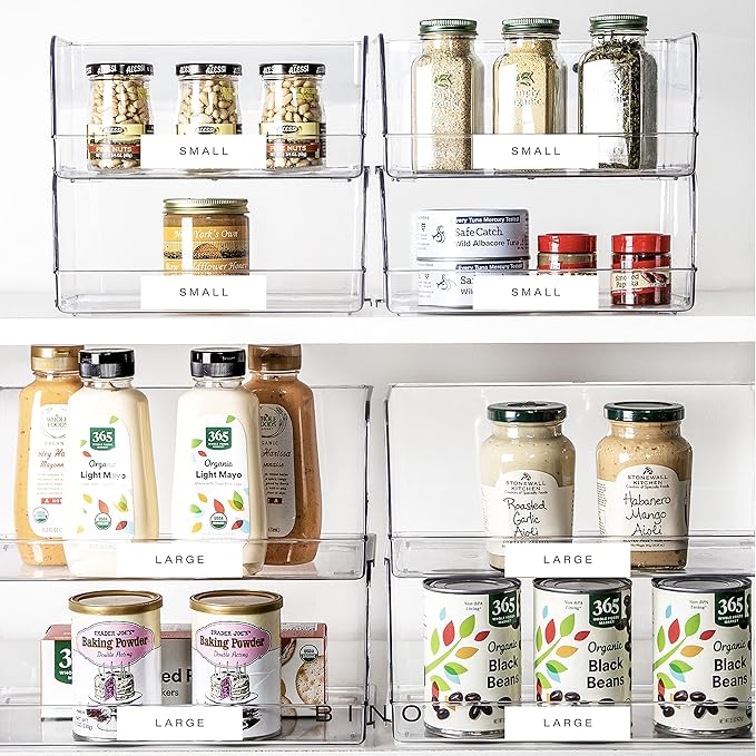 BINO | Stackable Plastic Storage Bins, Large - 12 Pack | THE MYRIAD COLLECTION | Multi-Use Organizer Bins | BPA-Free | Pantry Organization | Home Organization | Fridge and Freezer Organizer
