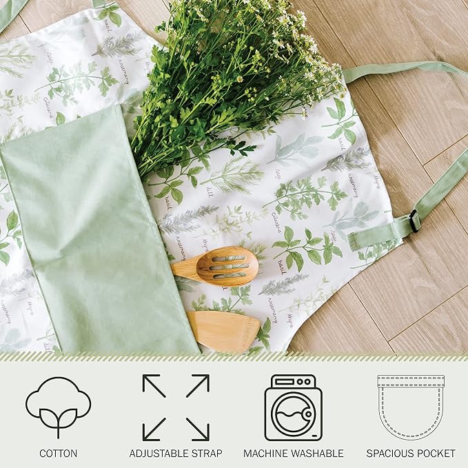 Adjustable Designer Kitchen Apron for Adults | Cotton Cooking Apron with Pockets and Adjustable Neck Buckle