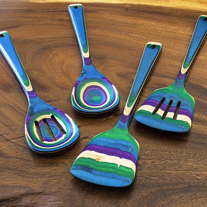 Totally Bamboo Baltique Mumbai Collection 4 Piece Cooking Utensil Set, Safe for Nonstick