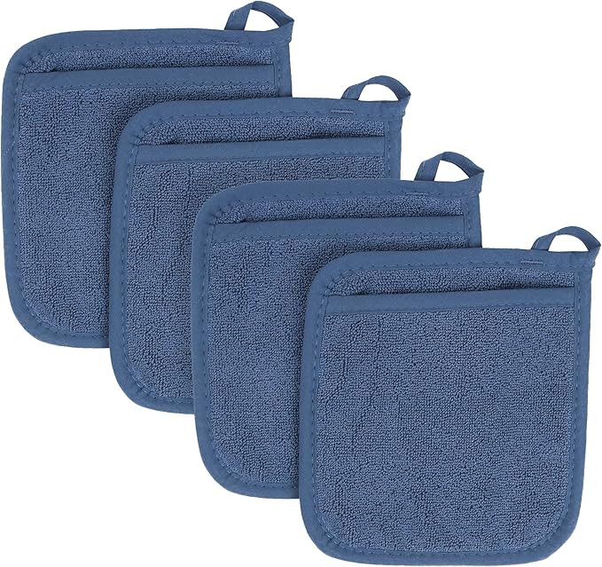 RITZ Terry Pocket Mitt & Hot Pad: Unparalleled Heat Resistant, Durable 100% Cotton – Ergonomically Designed for Optimal Grip – Easy-Care Machine Washable – 4-Pact, Federal Blue