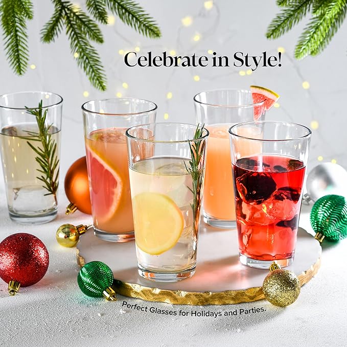 Glaver's Beer Pint Glasses Set of 6, Highball Glass 17 oz Tall Drinking Glasses Everyday Stackable Water Glass Cups Home Bar Cocktail Glassware