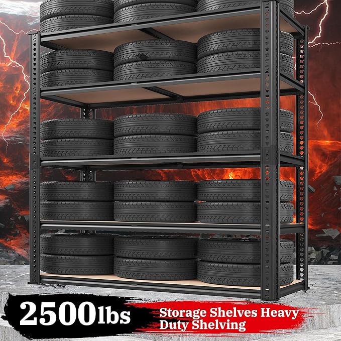 REIBII 2500LBS Garage Shelving Heavy Duty 72''H Storage Shelves 40" W Heavy Duty 5 Tier Metal Shelves Adjustable Pantry Shelf for Closet Pantry Basement Kitchen Warehouse 72" H x 40" W x 20" D, 2 Pack