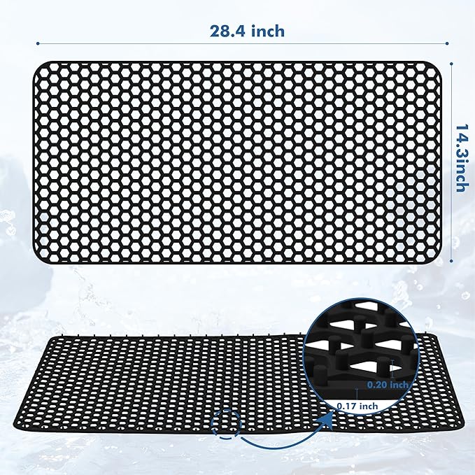 Silicone Sink Protectors for Kitchen Sink - 28.4"x 14.3" Kitchen Protector Accessory, Non-Slip Heat Resistan Mat for Bottom of Farmhouse Stainless Steel Porcelain, Black