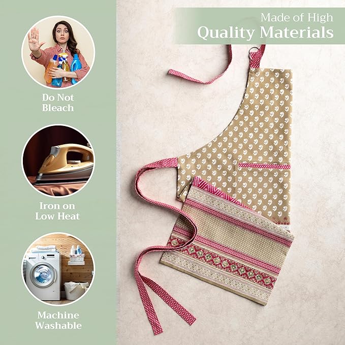 Maison d' Hermine 100% Cotton Apron for women with Pocket Kitchen Chef Apron for Men Cooking Gardening Server Waitress