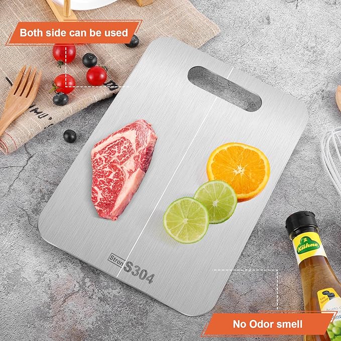 Stron- Dura Cutting Board - 304 Food Grade Stainless Steel Cutting Boards for Kitchen- for cutting Meat, Fruit, Vegetables, Outdoor or Indoor,thicker version 11.5 * 8" (1 ， Small)