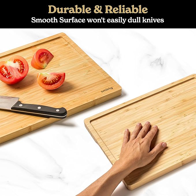 SMIRLY Large Bamboo Cutting Board for Kitchen: Large Bamboo Cutting Board with Juice Groove, Wooden Cutting Boards for Kitchen, Butcher Block Cutting Board Wood