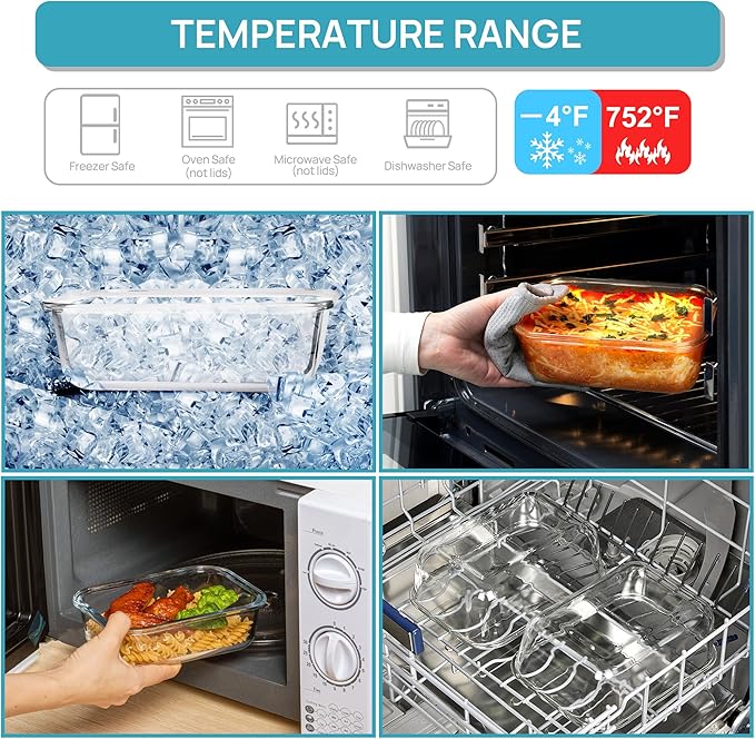Vtopmart 2Pack 1860ml/63oz Large Glass Storage Containers with Lids, Meal Prep Food Container Set with Snap Airtight Lid for Baking, Microwave, Oven, Leak Proof, for Freezer, Dishwasher, Green