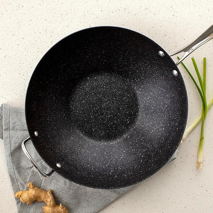 Nordic Ware Basalt Aluminized Steel Spun Wok, 14-Inch, Ceramic Coating