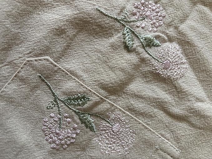 Cotton Long Bistro Half Apron for Woman, Big Pockets, Embroidered Flower, Extra Long Waist Ties, Cook Chore Waitress