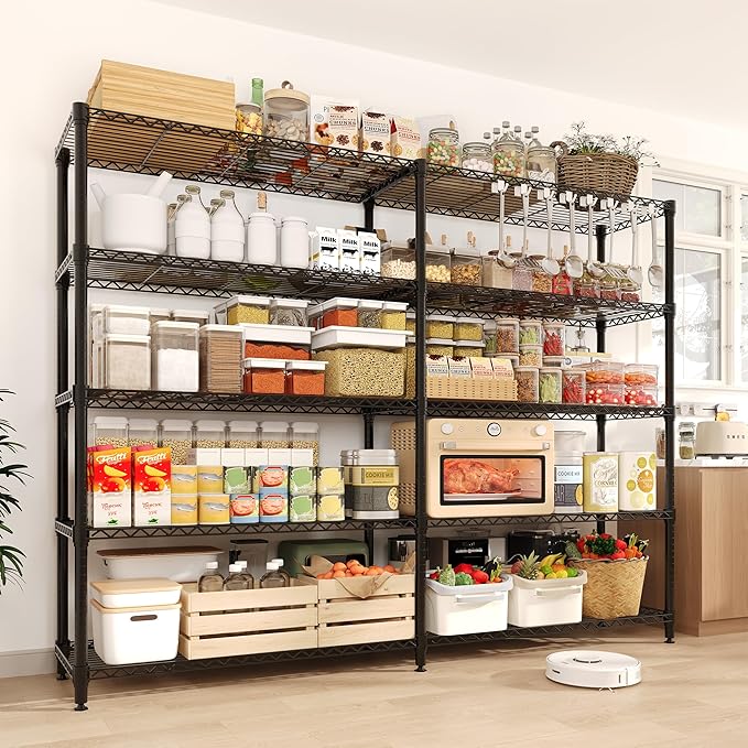 Garvee 70" H Storage Shelves L-Shaped Shelving Unit, 5-Tier Metal Shelves 1325 LBS Capacity, Heavy Duty Wire Shelving Storage Rack with Adjustable Shelf for Kitchen Pantry Bedroom Corner