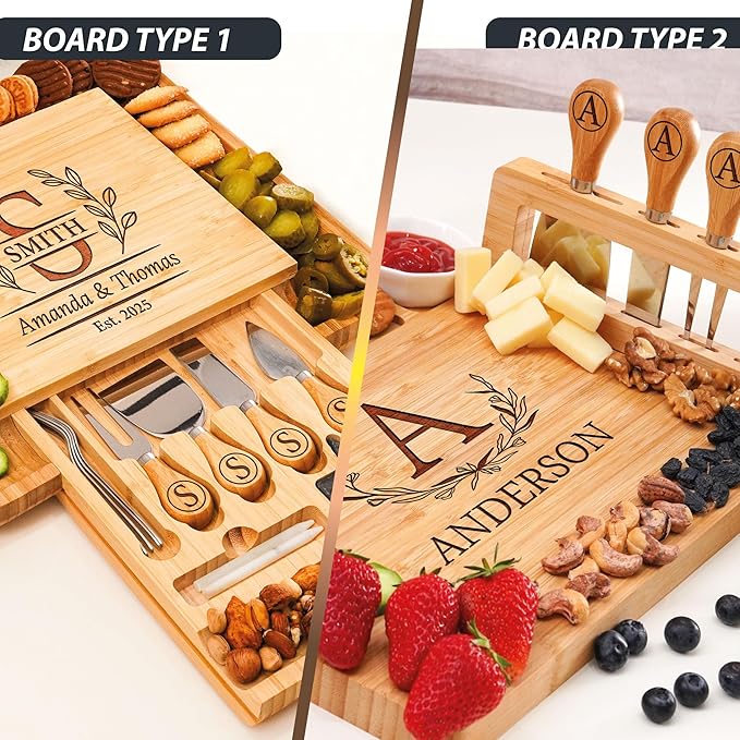 Personalized Charcuterie Board for Christmas, Custom Engraved Large Cheese Board, Perfect Housewarming Gifts for Couples - Women, Customized Wedding, Anniversary, Housewarming & New Home Gifts