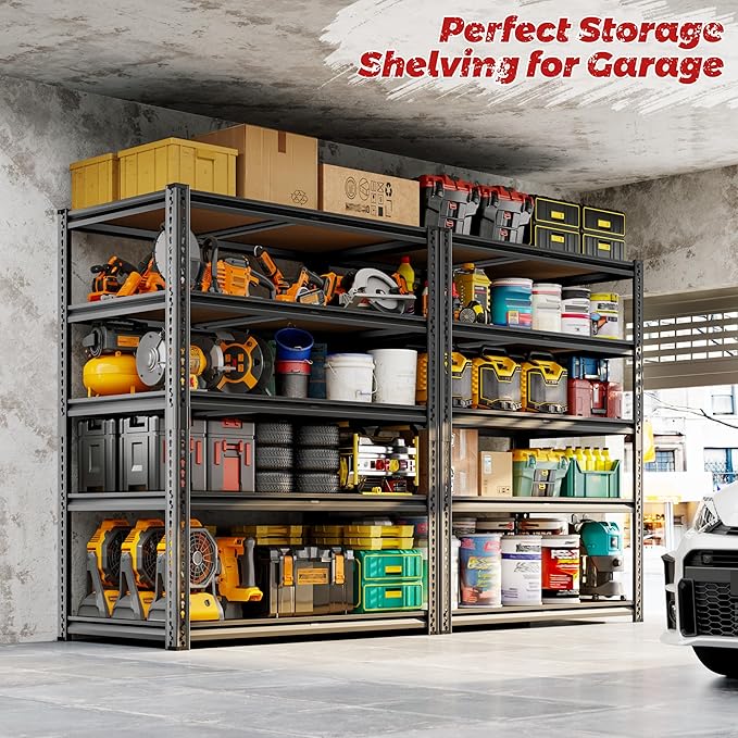 72"H Storage Shelves heavy duty, 2000LBS Garage Shelving, 5 Tier Metal Shelving Unit Adjustable Garage Shelves Rack Shelf for Storage Warehouse Pantry Closet,35.6" W × 16" D × 72" H, Black, 2PCS