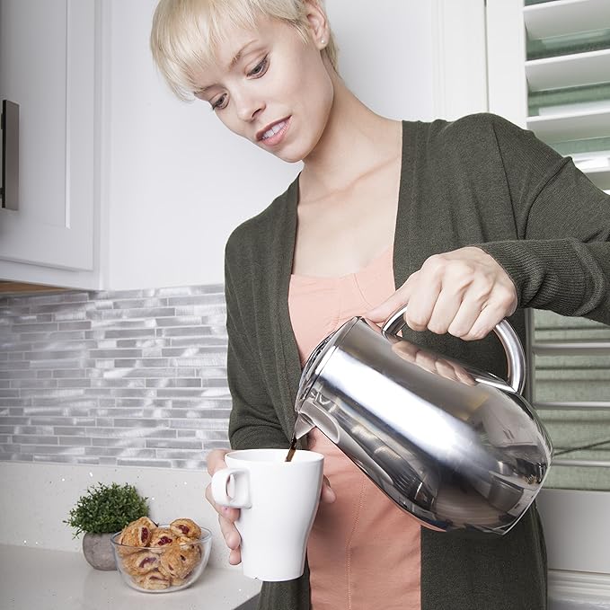 French Press Coffee Maker (1L) - Double Walled 18/10 Large Coffee Press with 2 Free Filters - Enjoy Granule-Free Coffee Guaranteed, Stylish Rust Free Kitchen Accessory - Stainless Steel French Press