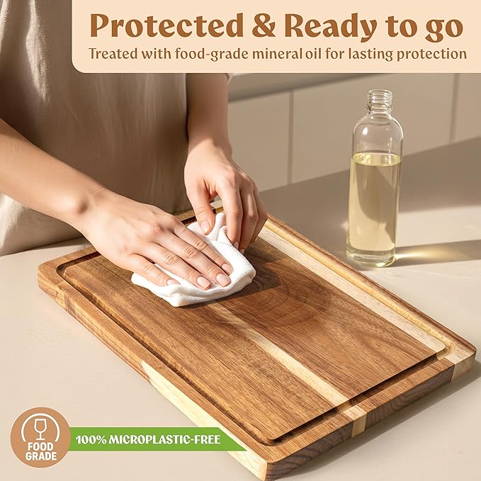 Acacia XL Wood Cutting Board for Kitchen, Large Cutting Board 17.1 × 12.8 - Chopping Board with Juice Groove, Knife-Friendly & Durable Wooden Cutting Board