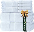 Luxury White Bath Towel Set of 8 Pieces - 100% Turkish Cotton 700 GSM Highly Absorbent Towels for Bathroom, 2 Bath Towels, 2 Hand Towels, 4 Washcloths