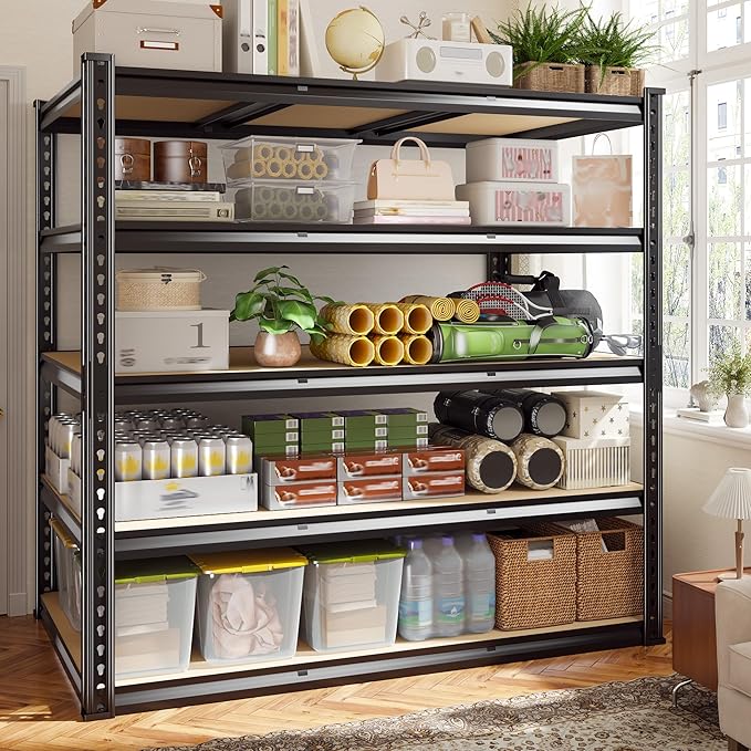 2800 LBS Garage Shelving 72.2" H Garage Storage Shelves, 5 Tier Adjustable Shelving Unit, Storage Shelves for Storage, Basement, Warehouse, Pantry, Kitchen, 48.1" W x 24.1" D x 72.2" H, Black