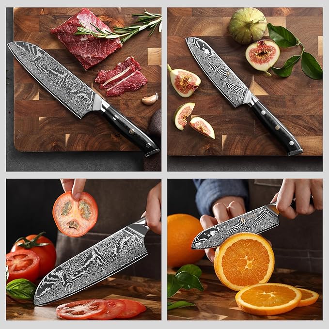 Wakoli Nitoko 2-Piece Kitchen Knife Set – Professional Damascus Chef Knives | 67-Layer VG10 Core Steel | Ergonomic G10 Handle | Santoku Knife & Small Santoku in Wooden Gift Box