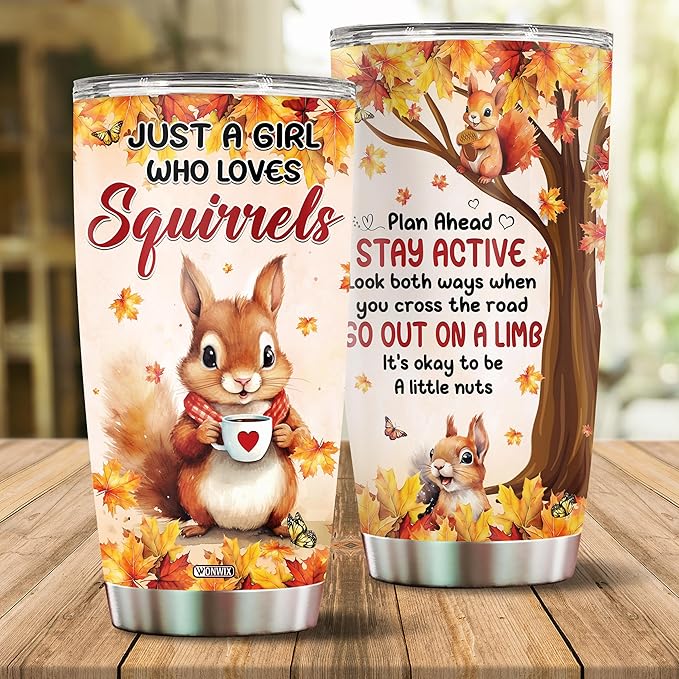 Squirrel Coffee Tumbler 20 Oz Stainless Steel Squirrels Whisperer Gifts for Women Girls Kids Daughter Mug With Lid Travel Cup Drinking Cups Christmas Birthday Valentine Gift
