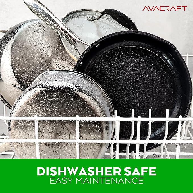 AVACRAFT Nonstick Saucepan with Glass Lid, Strainer Lid, 100% PTFE, PFOA Toxins Free, Two Side Spouts for Easy Pour, Multipurpose Ceramic Sauce Pot (2.5 QT Non-Stick Saucepan)