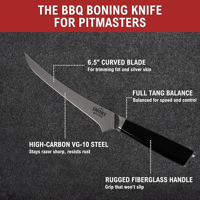 Smoke Kitchen BBQ Knife Set – 12" Brisket Slicing Knife & 6.5" Boning Knife – VG-10 Steel, Full Tang, G10 Handle – Trim, Slice & Carve Brisket, Ribs, Chicken, Pork – Pitmaster Gift