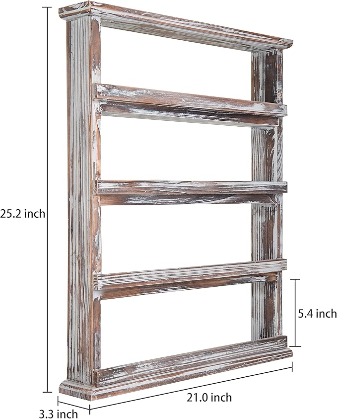 MyGift Wooden Spice Rack Wall Mount, Hanging 4 Tier Seasoning Jar Shelf Pantry Organizer, Vintage Rustic Torched