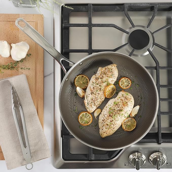 Martha Stewart Badgley Hybrid Nonstick 11 Inch TriPly Stainless Steel Large Fry Pan & Stay Cool Handle - Laser Etched Non-Toxic Nonstick Skillet - Dishwasher and Induction Safe