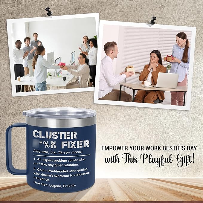 Christmas Funny Gifts for Coworkers - 14 Oz Stainless Steel Insulated Coffee Mug With Lid - Birthday Gag Gifts for Women Men Coworkers Boss Work Bestie Friends, White Elephant Gift for Men