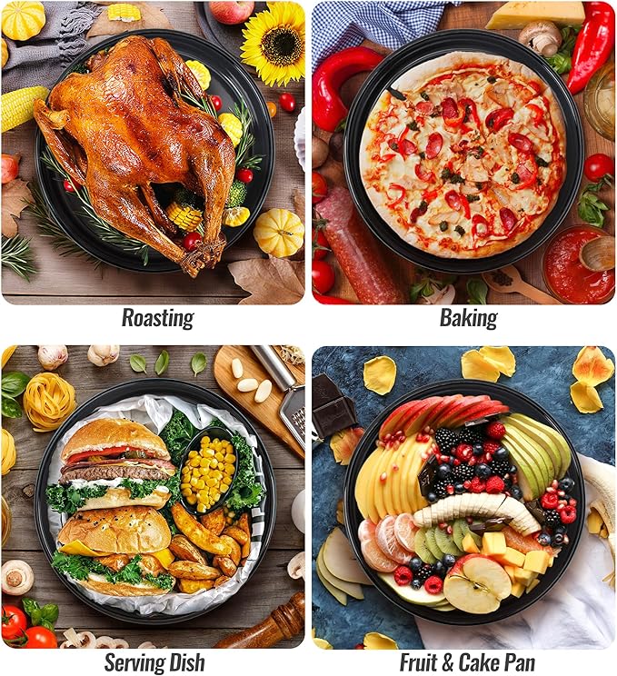 Roasting Pans Set Round Baking Dish 4-Pack 9/10/12/14 Inch Enamel Non-Stick Large Bakeware for Cake Pizza Turkey Roaster, Oven & Dishwasher Safe Christmas Gift for Ladies Cookware