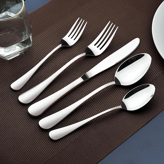 60 Piece Silverware Set for 12, Heavy Duty Stainless Steel Flatware Utensils Cutlery Set Including Steak Knife Fork and Spoon, Dishwasher Safe，Gift Package for Wedding Housewarming