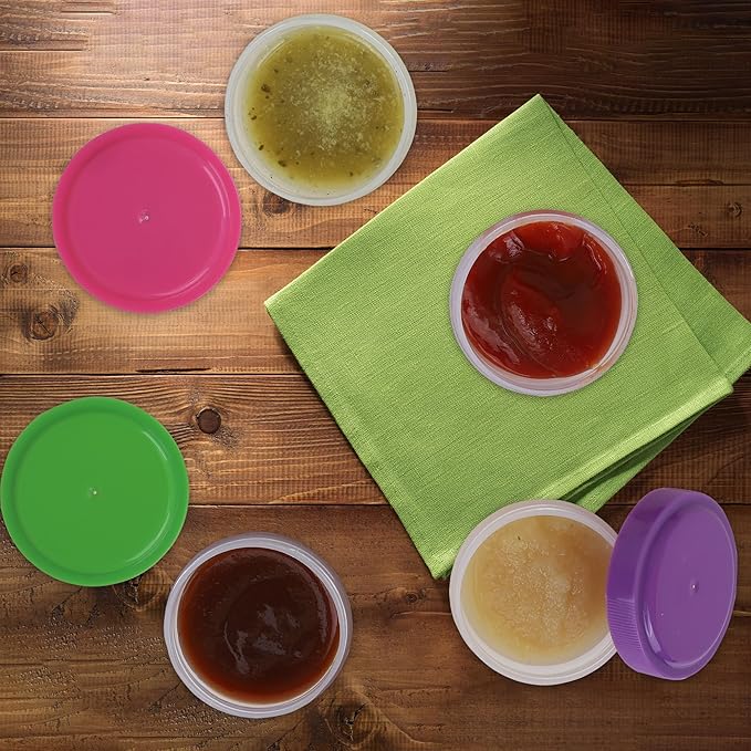 MosJos Condiment Containers with Screw Lids (4-Piece) - Reusable Leakproof Salad Dressing Containers to go - Small Mini Food Storage Cups for Lunch, Dishwasher Friendly, 1.4-Ounce